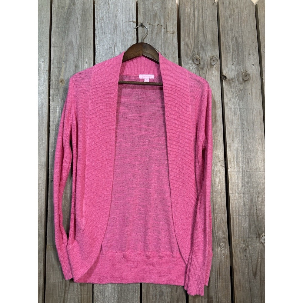 Lilly Pulitzer XS Cardigan Pink Knit Lightweight Long Sleeve Open Front Sweater